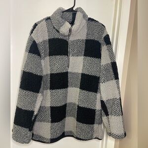 Fashion Brand Company Black and Gray Plush Checkered Jacket